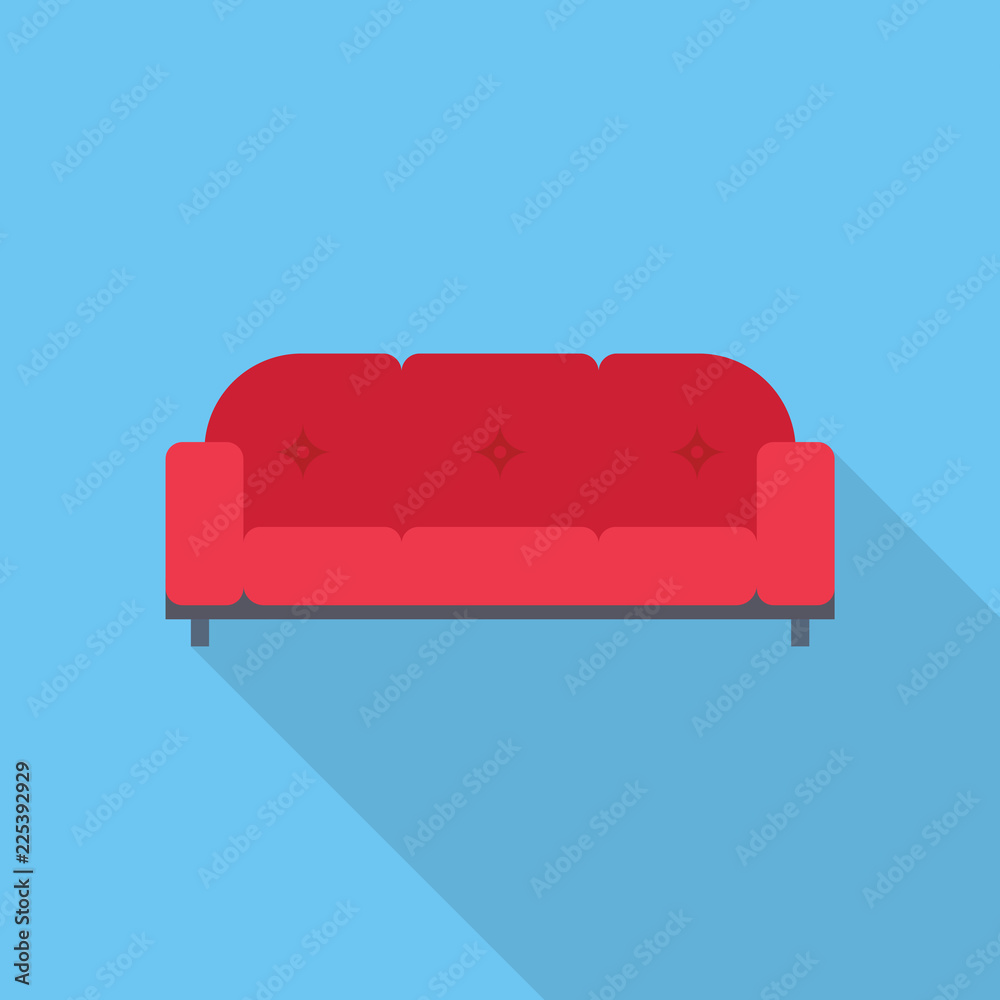 Red sofa flat icon isolated on blue background. Simple sofa in flat style. Interior and furniture element Vector illustration for web and mobile design. Red sofa flat icon isolated on blue background. Simple sofa in flat style. Interior and furniture element Vector illustration for web and mobile design.