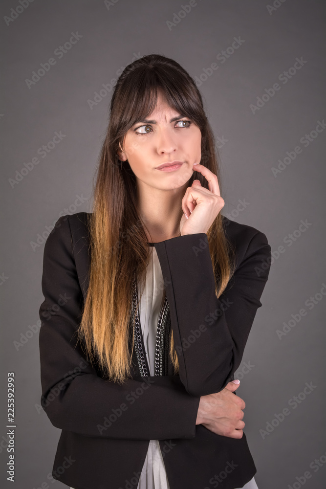 Concept about the idea. Business woman thoughtful. Concept about the idea. Business woman thoughtful.