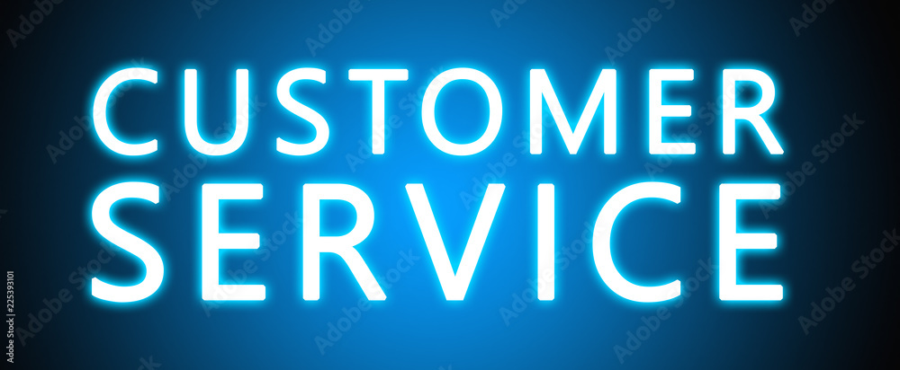 Customer Service - glowing white text on blue background