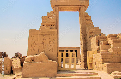 The ruins of the beautiful ancient temple of Dendera or Hathor Temple. Egypt, Dendera, an ancient Egyptian temple near the city of Ken photo