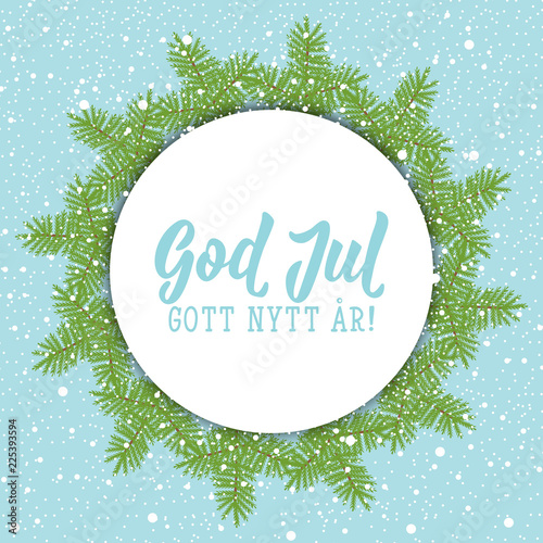 Swedish text: Merry Christmas. Happy New Year. Lettering. calligraphy vector illustration. God Jul. Gott nytt år!