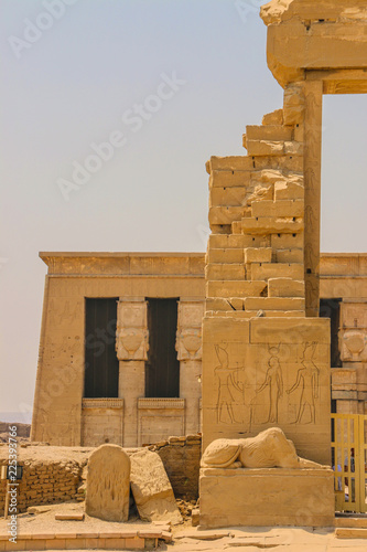 The ruins of the beautiful ancient temple of Dendera or Hathor Temple. Egypt, Dendera, an ancient Egyptian temple near the city of Ken photo