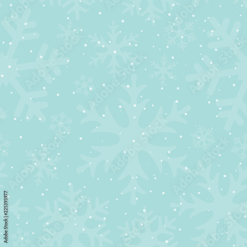 Seamless winter pattern with snowflakes and falling snow. New Year and Christmas snowy background. Tileable backdrop with snowfall. Vector Illustration.