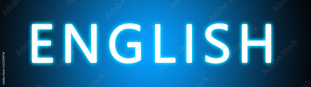 English - glowing white text on blue background English - glowing white text on blue background