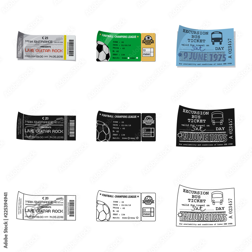 Fototapeta premium Isolated object of ticket and admission icon. Collection of ticket and event stock vector illustration.