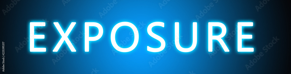 Exposure - glowing white text on blue background