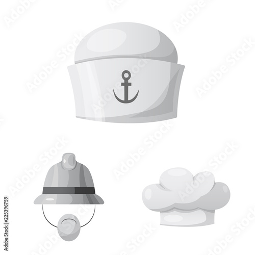 Vector illustration of headgear and cap symbol. Collection of headgear and accessory stock symbol for web.