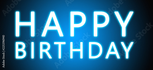 Happy Birthday - glowing white text on blue background