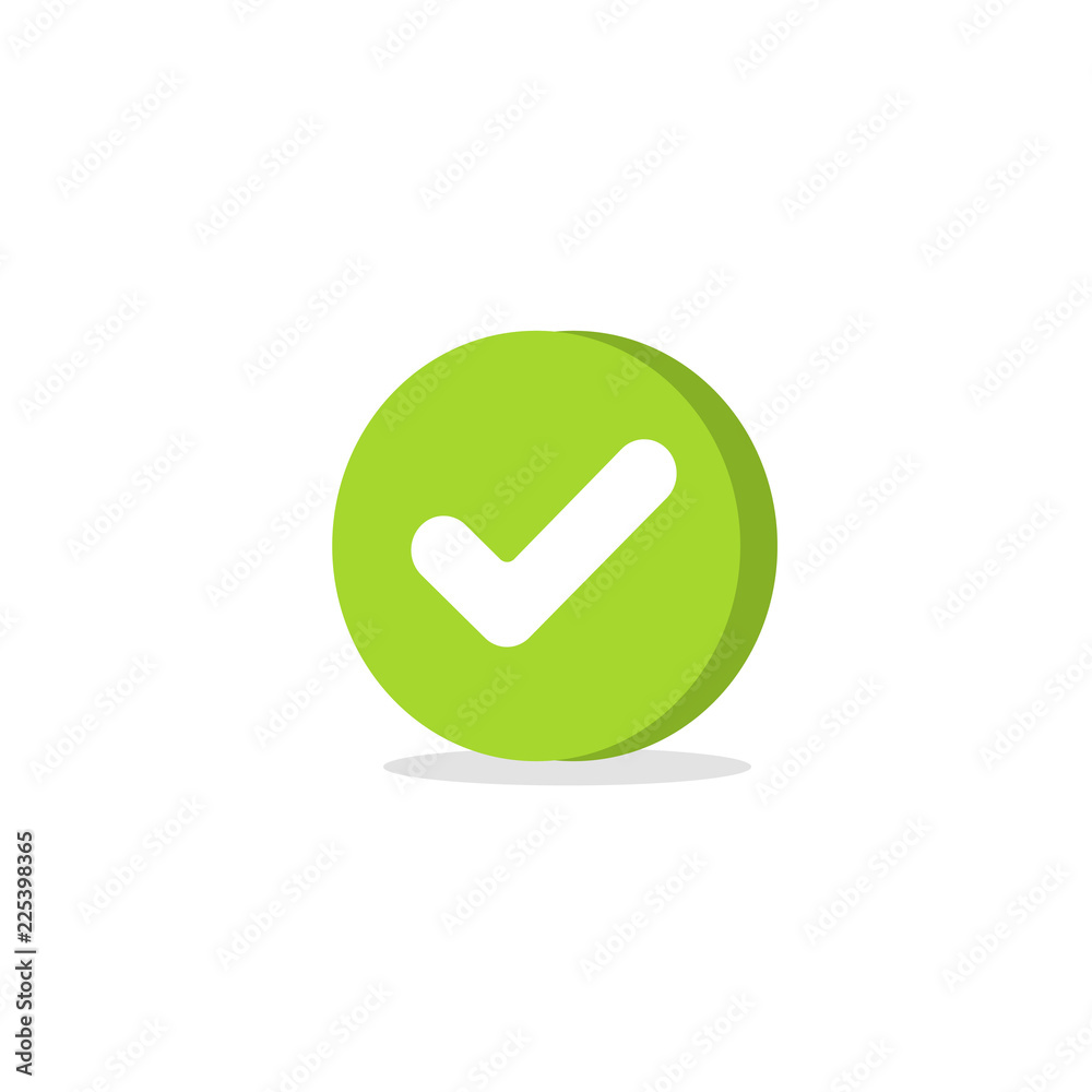 Tick icon vector symbol, cartoon green 3d checkmark isolated on white,  checked icon or correct choice sign in round shape, check mark or checkbox  pictogram Stock Vector | Adobe Stock