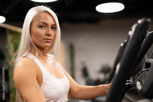 Woman working out on stepper