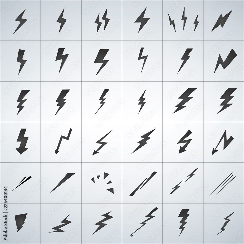 Lightning vector set isolated on white background. Simple icon storm or thunder and lightning strike. Lightning vector set isolated on white background. Simple icon storm or thunder and lightning strike.