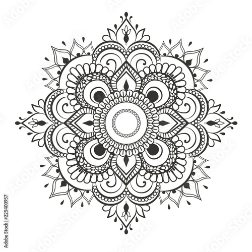 Monochrome mandala print isolated on white background.