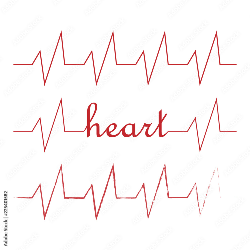 Red heart icon with sign heartbeat. Vector illustration. Heart sign in flat design.