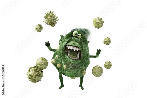 cartoon germs bacteria viruses on white background 3D render photo