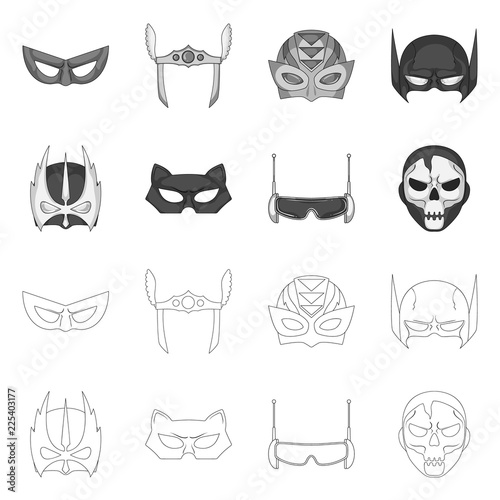 Vector illustration of hero and mask sign. Collection of hero and superhero vector icon for stock.