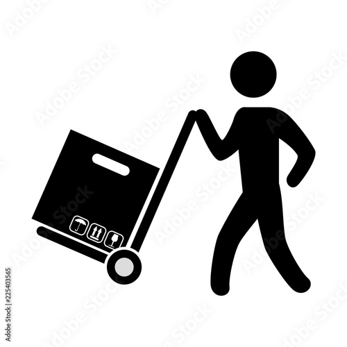 delivery worker with cart and box