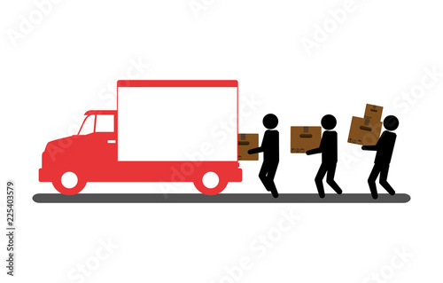 truck with delivery workers lifting boxes