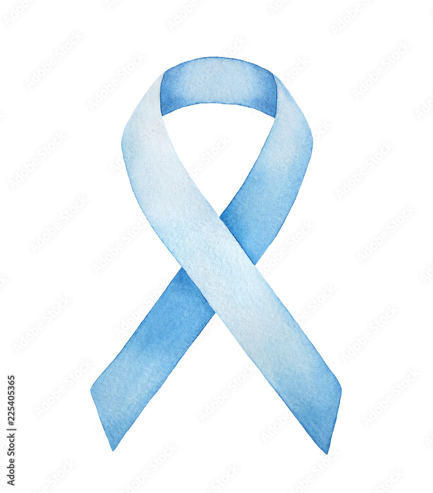 Painted awareness ribbon. Light blue ribbon. Isolated icon. List of  meanings, symbol, name of color. Stock Vector