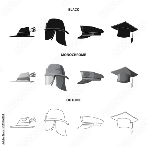 Vector illustration of headgear and cap icon. Set of headgear and accessory stock symbol for web.