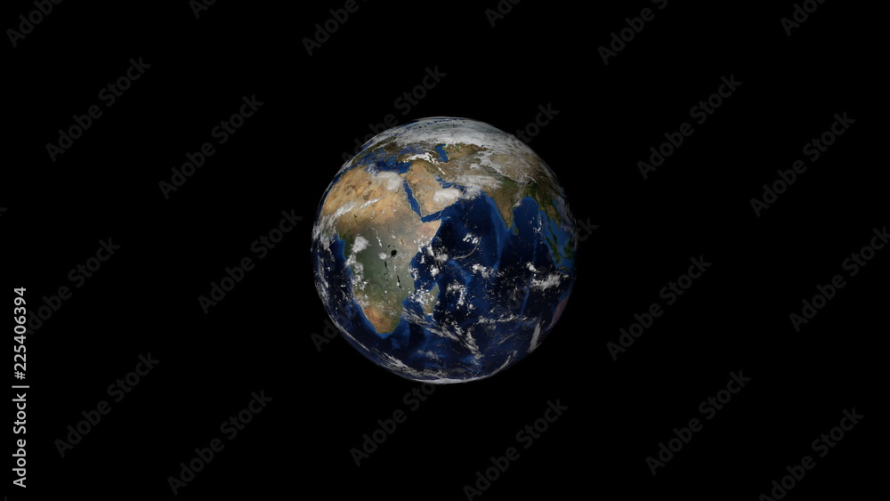 3d planet earth with some clouds, different continents, computer generated rendering background