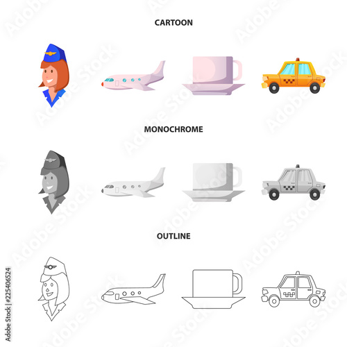 Isolated object of airport and airplane icon. Set of airport and plane stock vector illustration.