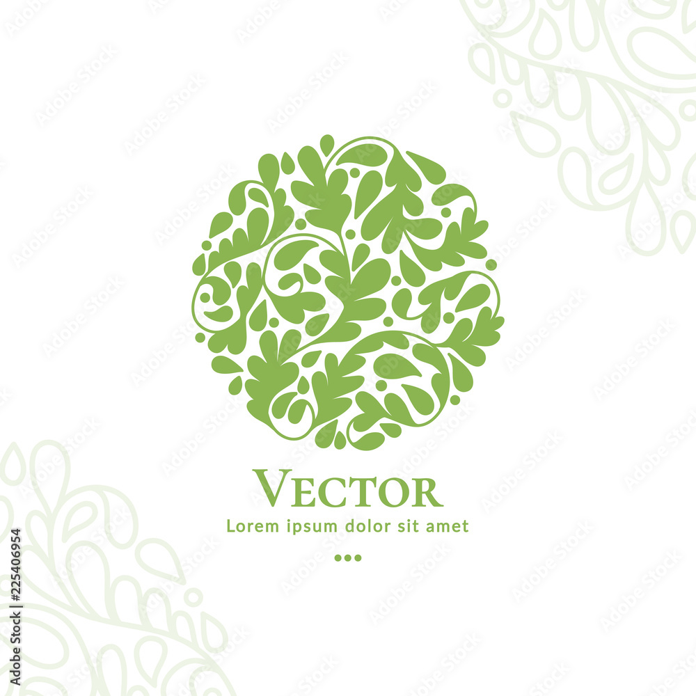Green leaf emblem. Elegant, classic elements. Can be used for jewelry, beauty and fashion industry. Great for logo, monogram, invitation, flyer, menu, brochure, background, or any desired idea. Green leaf emblem. Elegant, classic elements. Can be used for jewelry, beauty and fashion industry. Great for logo, monogram, invitation, flyer, menu, brochure, background, or any desired idea.