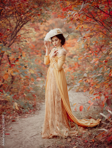 Photography A young brunette woman with an elegant, hairstyle in a hat with a strass feathers