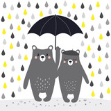 cartoon bears with umbrella