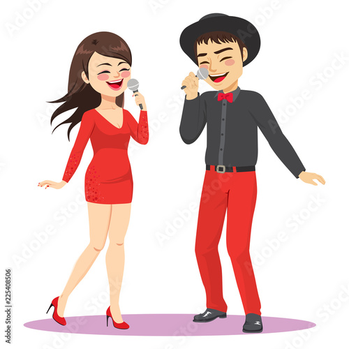 Cute couple of singers sing...