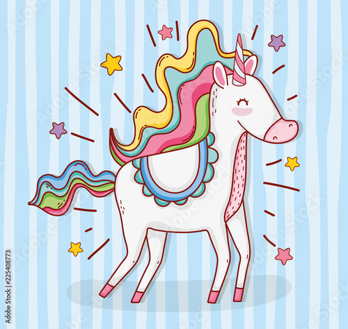 cute unicorn animal with stars and hairstyle