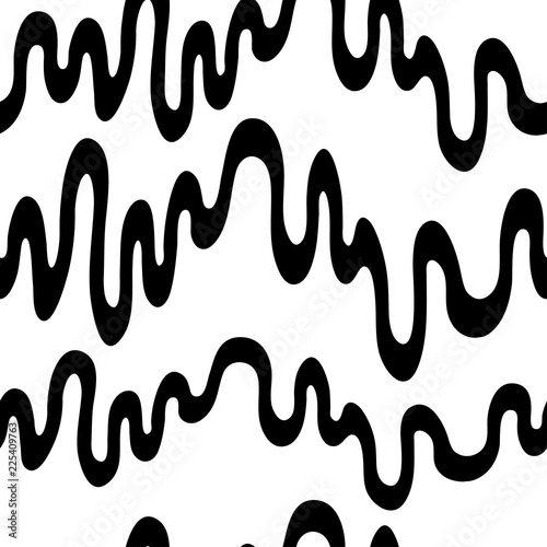 Seamless Vector Pattern. Black hand drawn horizontal wavy lines on the white background.