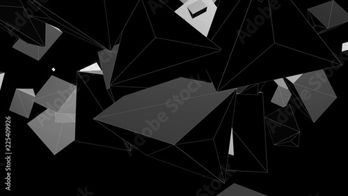 Wireframe abstract shapes, chaotic space, 3d render computer generated background