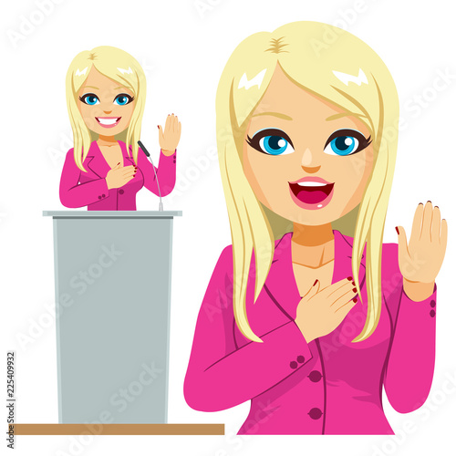 Blonde female politician making a oath promise