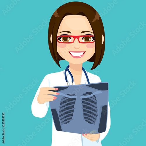 Female doctor looking and checking lungs X Ray image