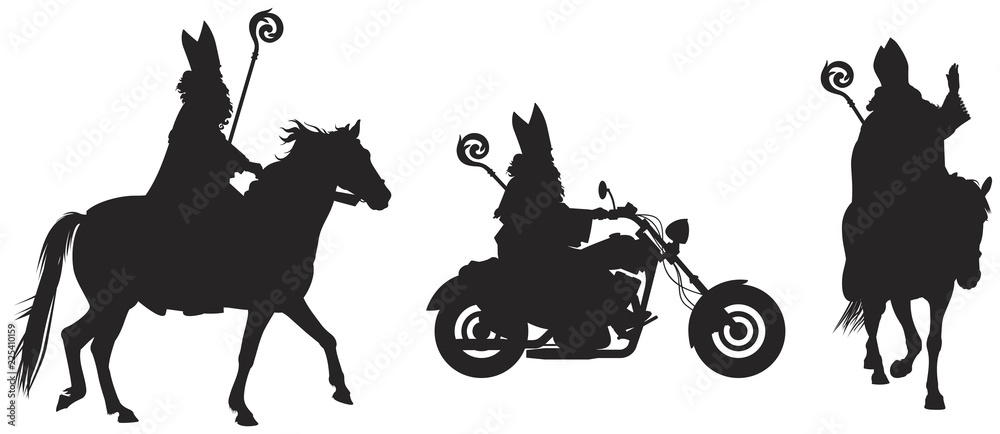 Heilige Nikolaus, Sinterklaas on the horse and bikers' bike vector