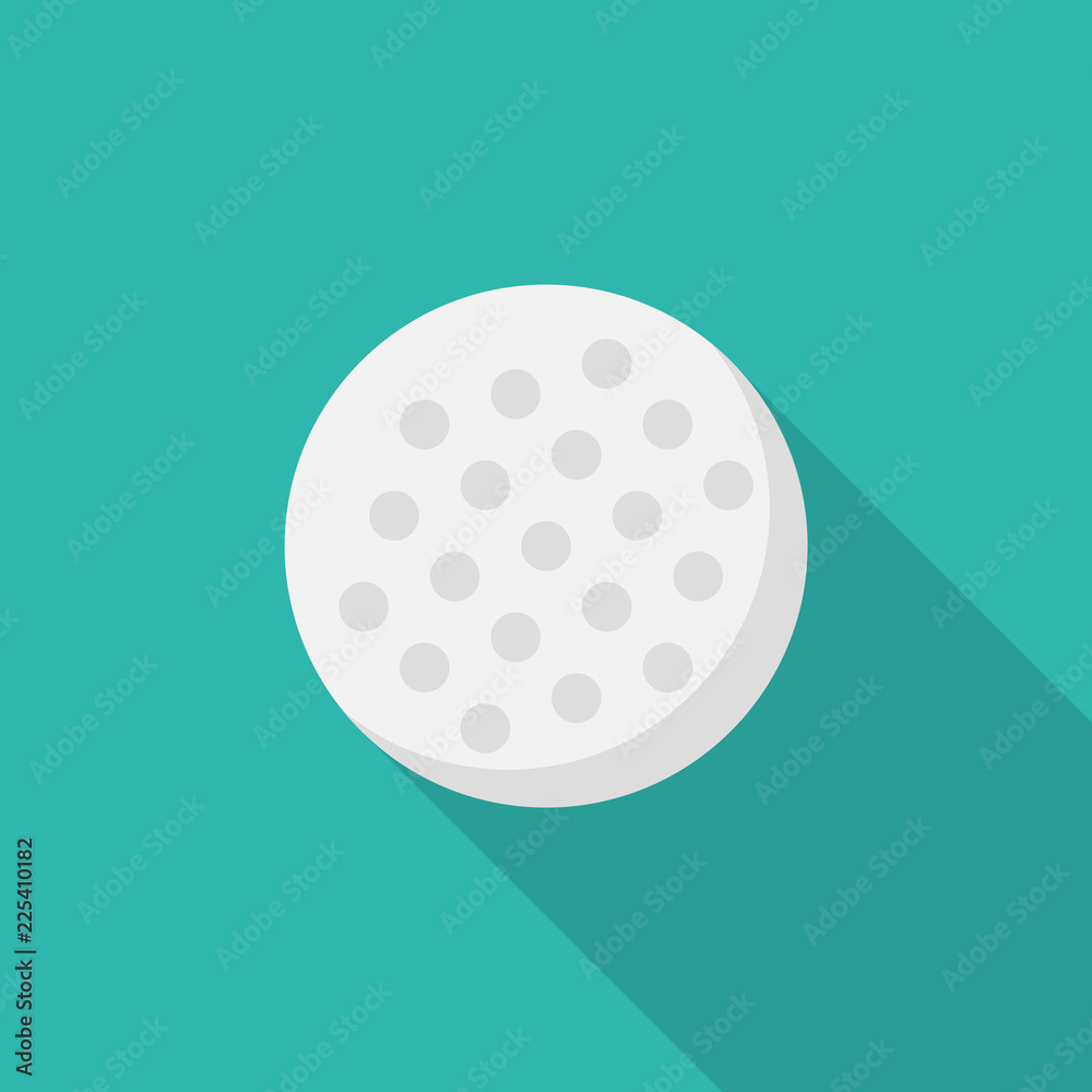 Golf ball flat icon with long shadow isolated on blue background. Simple golf ball in flat style, vector illustration for web and mobile design. Sport equipment elements vector sign symbol. Golf ball flat icon with long shadow isolated on blue background. Simple golf ball in flat style, vector illustration for web and mobile design. Sport equipment elements vector sign symbol.