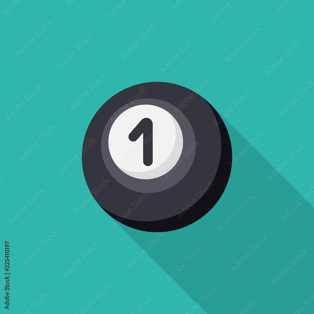Billiard ball flat icon with long shadow isolated on blue background. Simple billiard ball in flat style, vector illustration for web and mobile design. Sport equipment elements vector sign symbol. Billiard ball flat icon with long shadow isolated on blue background. Simple billiard ball in flat style, vector illustration for web and mobile design. Sport equipment elements vector sign symbol.