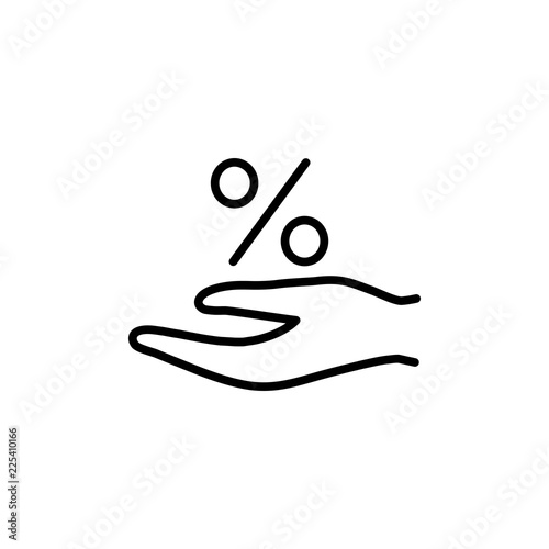 hand holding pecent sign; investment profit symbol; line black icon