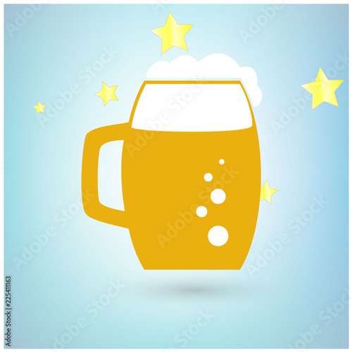 Beer icon with stars on blue background.