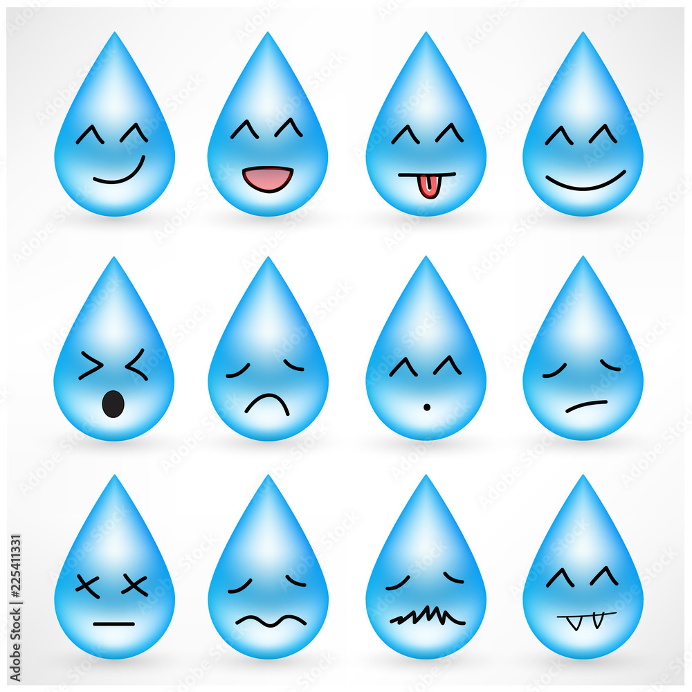 Set of drops with smiley emoticon faces Set of drops with smiley emoticon faces
