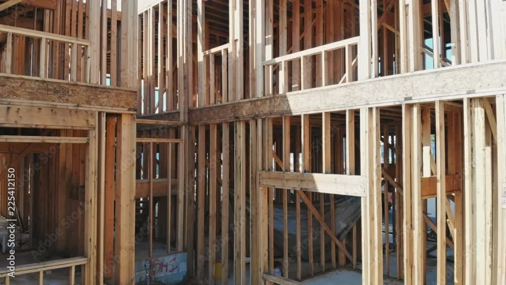 New home construction on timber frame on a new development building New home construction on timber frame on a new development building