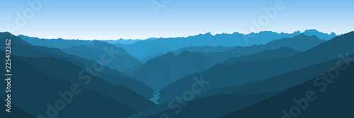 Beautiful blue vector landscape with a curvy valley in Himalaya mountains. photo