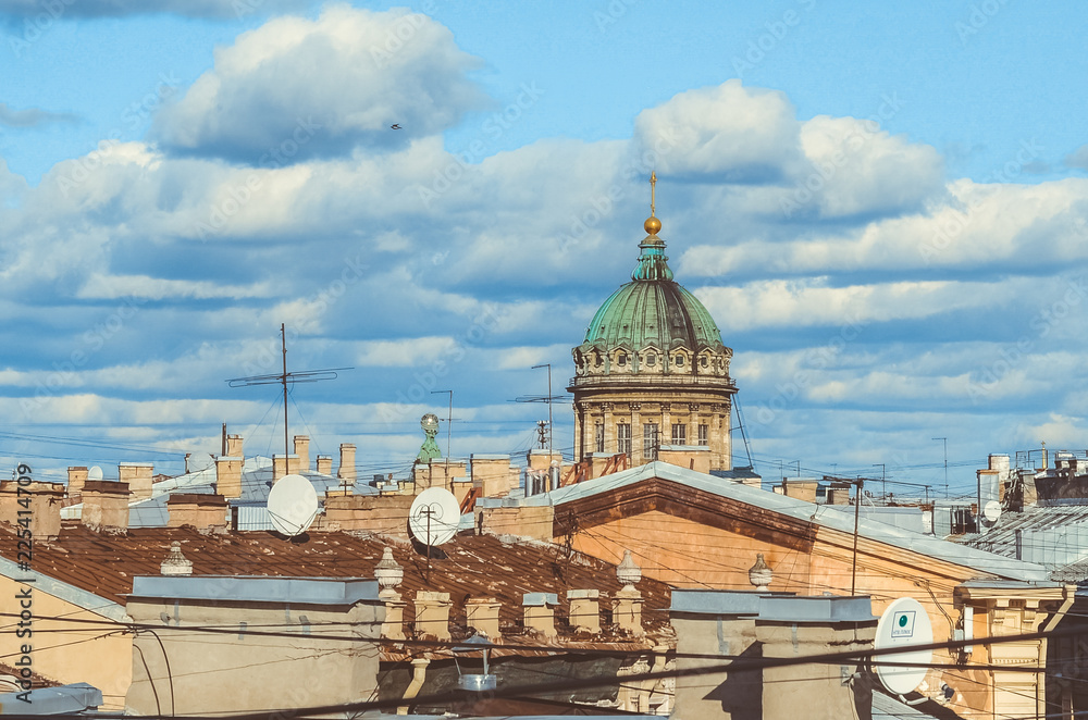 View of Kazan Cathedral from the roofs of Saint Petersburg