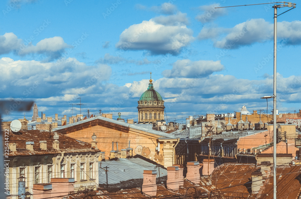View of Kazan Cathedral from the roofs of St. Petersburg