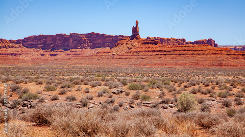 Iconic Southwest US desert brown sandstone monument in the former Bears Ear National Monument located in the Valley of the Gods, Mexican Hat, Utah photo