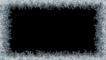 Decorative ice crystals frame on black matte background
