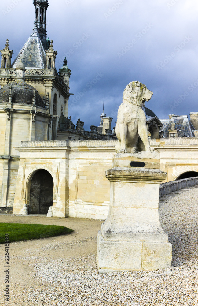 Statue of a guard dog at the Palace of Chantilly, France