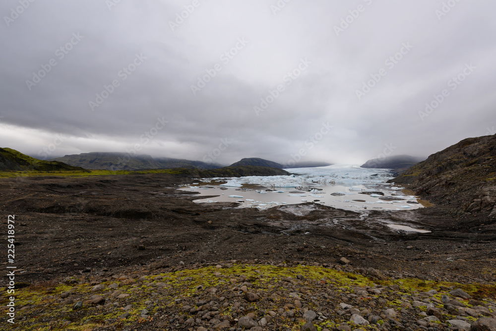 Frozen landscape at a drainglacier of the large glacier vatnajokull glacier, Iceland. Glacier provides water Ice Lagoon Jokulsarlon.