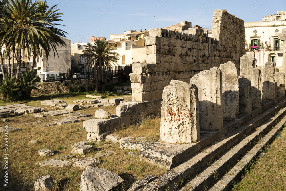 Roman ruins on Ortigia Island Syracuse, Sicily, Italy