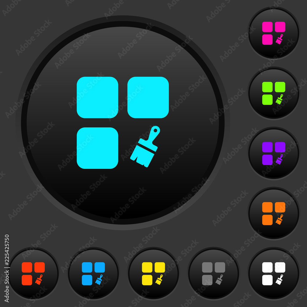 Component paste dark push buttons with color icons Component paste dark push buttons with color icons